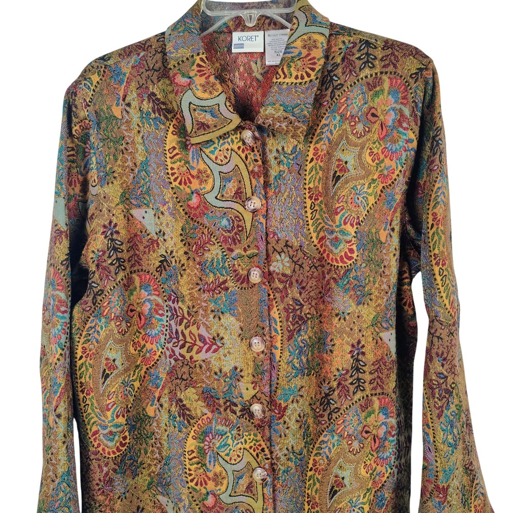 Koret Womens XL Tapestry Paisley Button Up Multicolor Woven Boho Grannycore